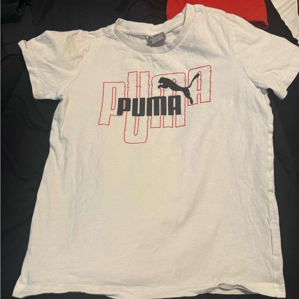 Puma White Tee with Red Outline and Black Logo
